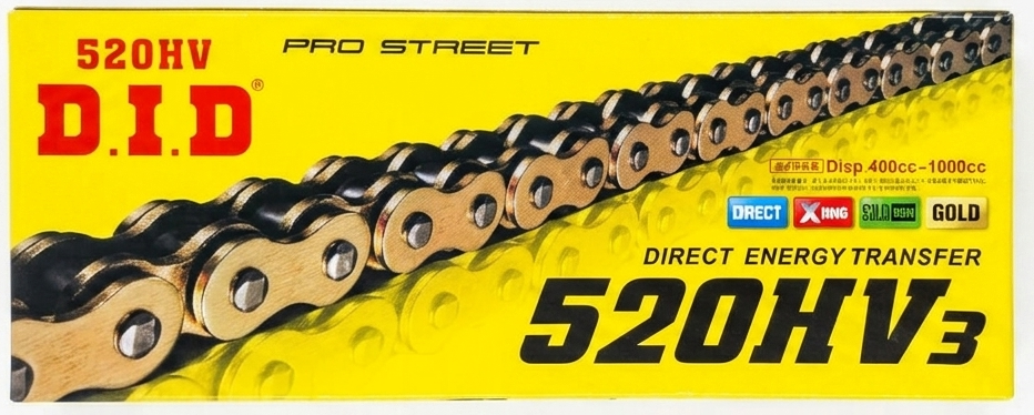 DID 520 HVX3 120 Bakla Altın (Gold) O-Ring Zincir - Yüksek Performanslı Yarış ve Cadde Zinciri